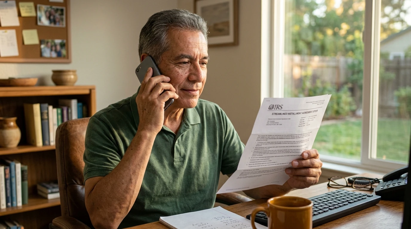 A person reviewing an IRS IRS notice at home.