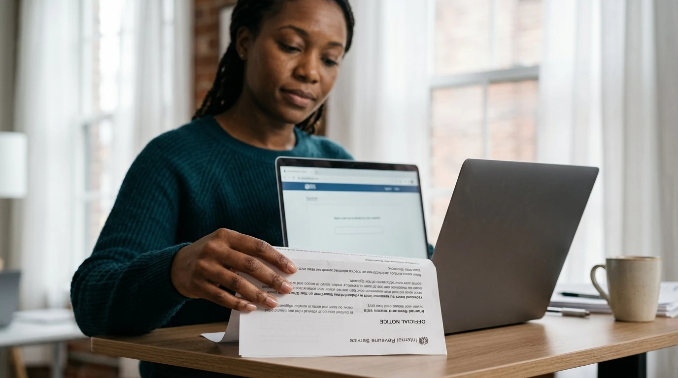 A person reviewing an IRS IRS notice at home.