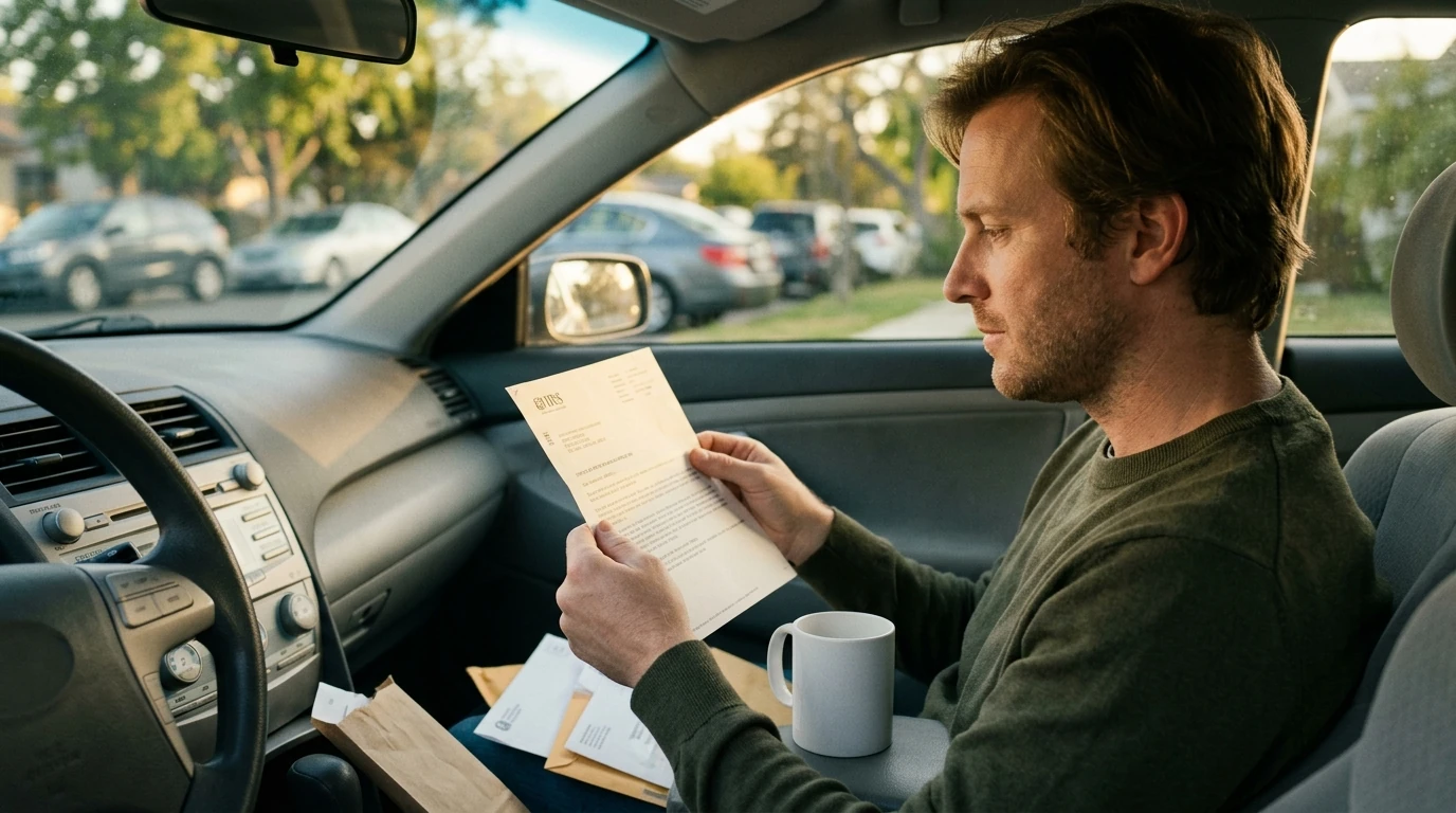 A person reviewing an IRS IRS notice at home.