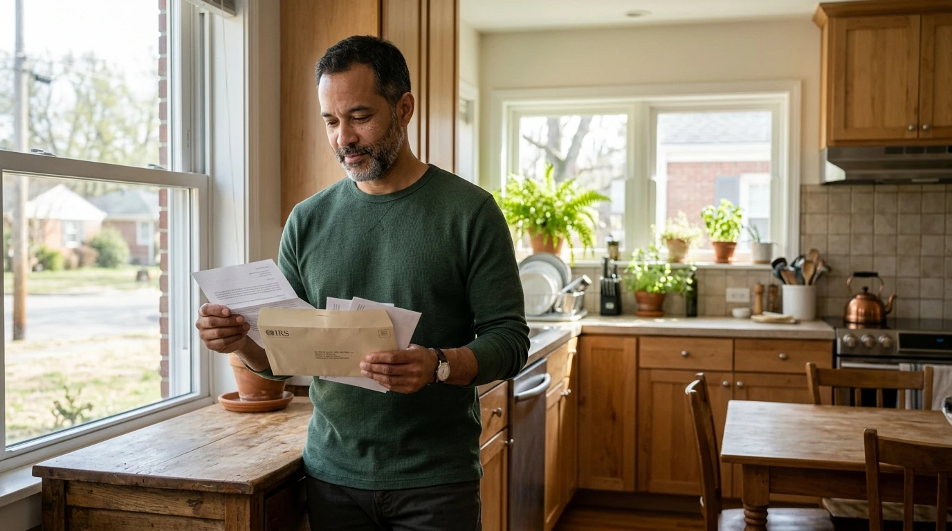 A person reviewing an IRS IRS notice at home.