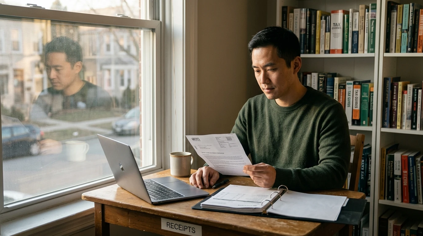 A person reviewing an IRS IRS notice at home.