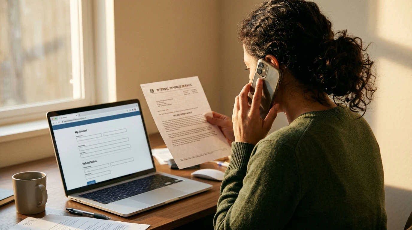 A person reviewing an IRS IRS notice at home.