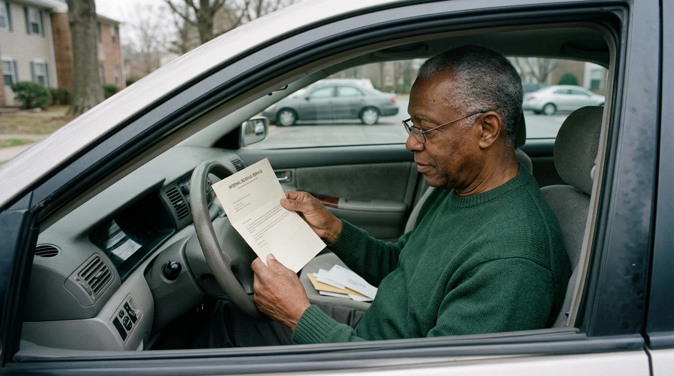 A person reviewing an IRS IRS notice at home.