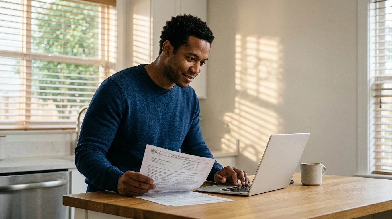 A person reviewing an IRS IRS notice at home.