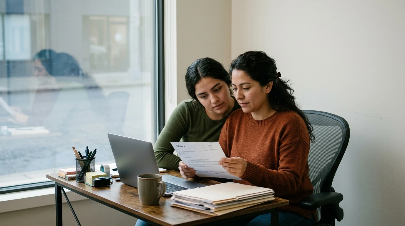 A person reviewing an IRS IRS notice at home.