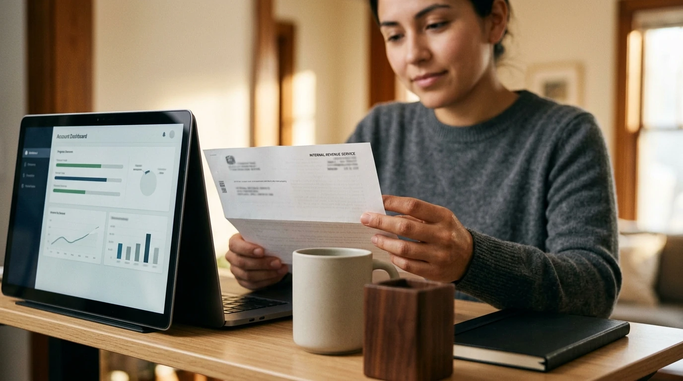A person reviewing an IRS IRS notice at home.