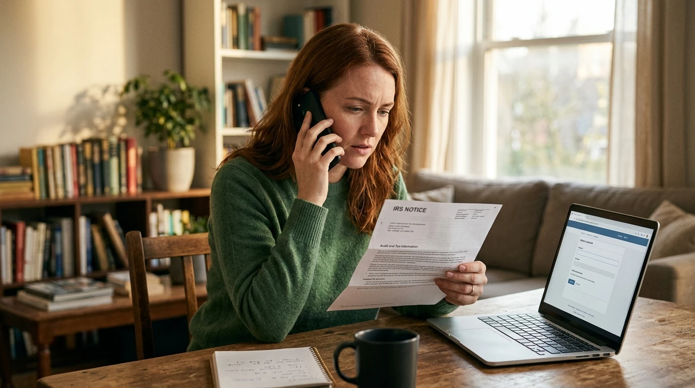 A person reviewing an IRS IRS notice at home.