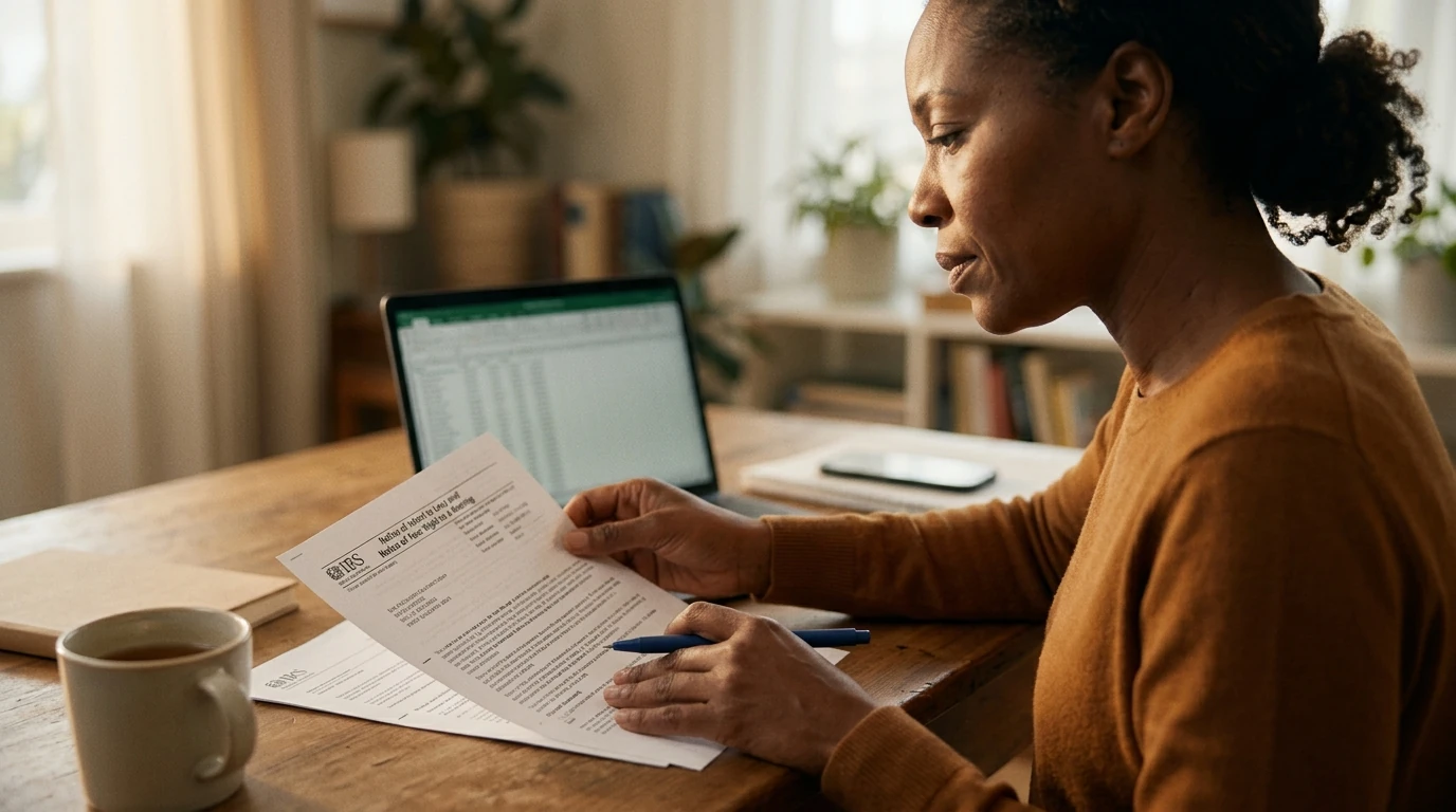 A person reviewing an IRS IRS notice at home.